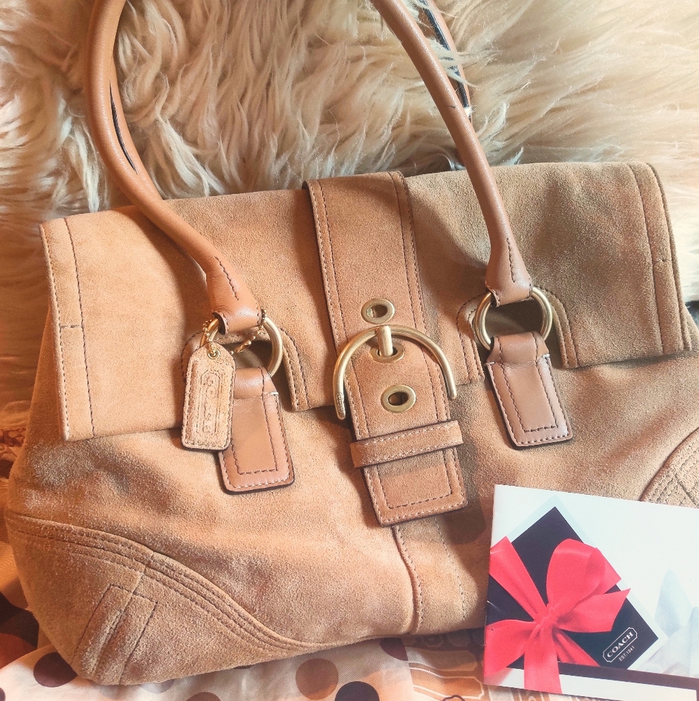 COACH Sued Shoulder Bag Tan Color